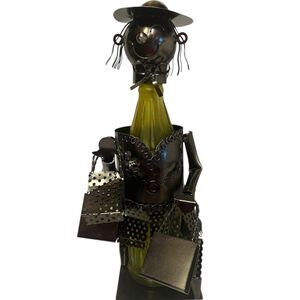 Wine Bottle Holder Metal Woman Shopping Bags Bar Cart Decor Display Rare Gift